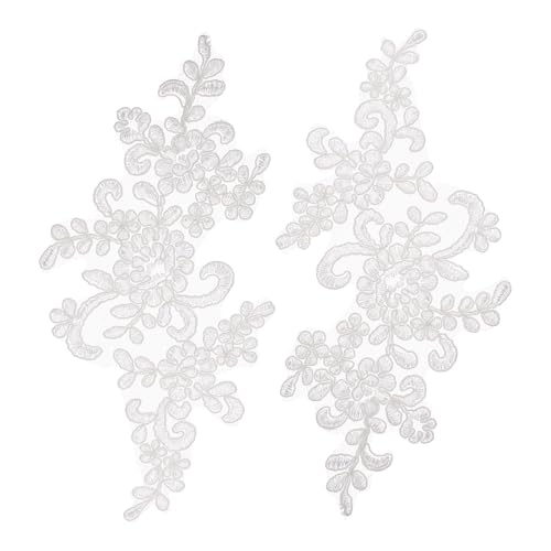uxcell 2 Pcs Flower Lace Appliques 3D Embroidery Lace Patch Sewing Addition Embellishments for Wedding Bridal Dress Clothes DIY Crafts Accessories Decoration, White (23cm)