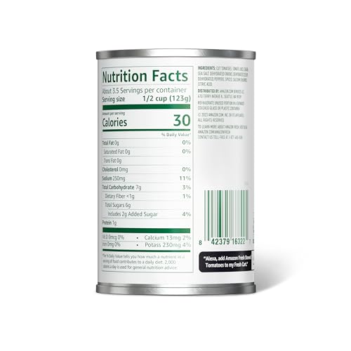 Image of Amazon Fresh, Stewed Canned Tomatoes, 14.5 Oz (Previously Happy Belly, Packaging May Vary) (Pack of 6)