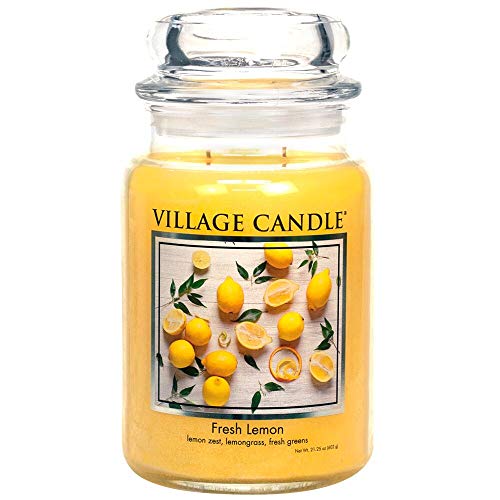Village Candle Fresh Lemon Large Apothecary Jar, Scented Candle, Yellow, 21.25 oz.