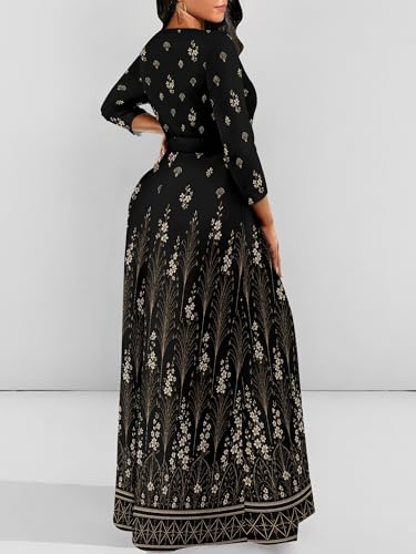 Image of PinkPatty Women's Long Sleeve Maxi Dress Plus Size Trendy Wedding Guest Dress with Pockets&Belt