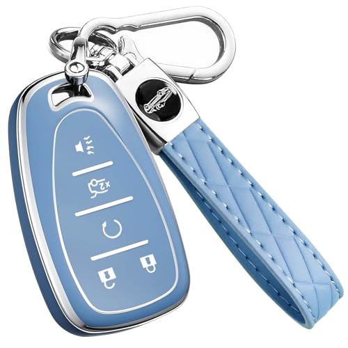 AAWQVRG Key Fob Cover for Chevy - Premium Soft TPU Shell Full Protection Case with Keychain Fits Equinox Malibu Traverse Cruze Blazer Camaro Trailblazer Spark Sonic Volt Bolt Trax Blue 5-Button