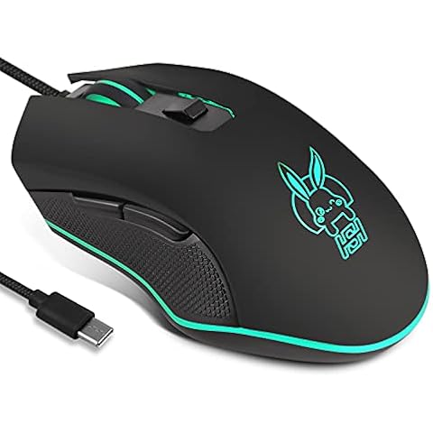 IULONEE Gaming Mouse Wired, USB Silent Click with RGB Backlit Optical Type C Computer Game Mice Ergonomic with 2400 DPI 6 Programmable Buttons 4 Shooting for PC Windows Laptop Desktop Mac (Black) Cover