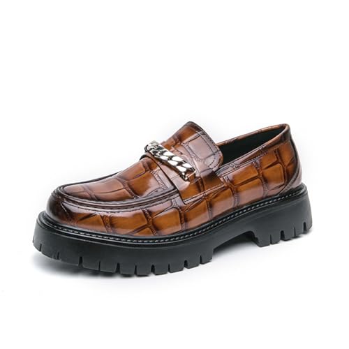 Men's Leather Chain Platform Slip-On Penny Loafers Fashion Round Toe Lug Sole Slip On Business Dress Shoes Comfort Non-Slip Party Wedding Work Shoes