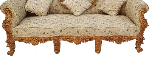 Image of Wooden 5 Seater Sofa Set | 3+1+1 Solid Wood Heavy Hand-Carved Sofa | Traditional Design Furniture for Living Room, Home | Office