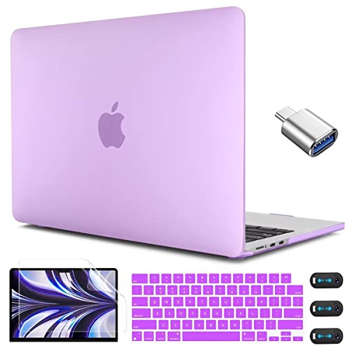 CISSOOK Compatible with MacBook Air 13.6 Inch Model A2681 A3113 2022 2023 2024 Release, Plastic Hard Shell Case+ Type C to USB 3.0 Adapter for MacBook Air 13 inch M2 M3 Chip, Frosted Purple