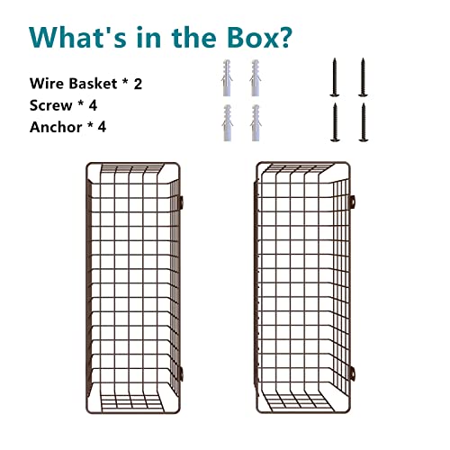 Marafansie [Extra Large Wire Basket 2-Pack Hanging Wall Organizer Cabinet Storage Basket Wall Mounted Shelves Rustic Farmhouse Decor For Home Kitchen Bathroom, Brown #TOP4