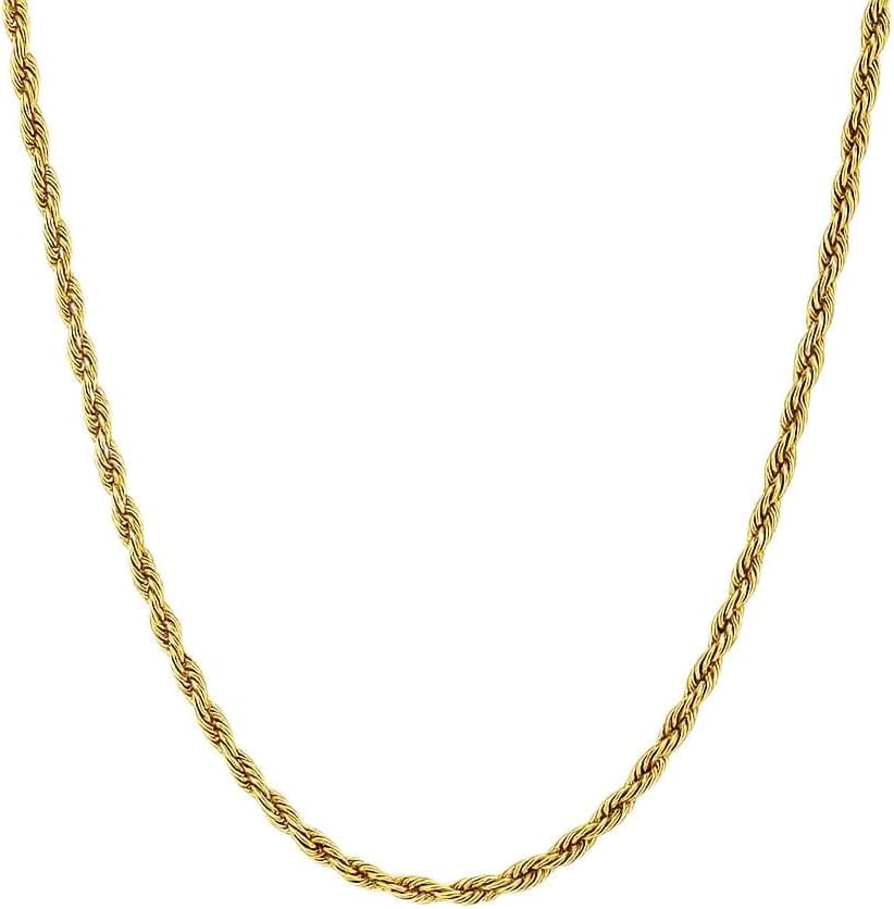 14k Gold Rope Chian for Men Women 2mm 16-24 Inches (24 inches)
