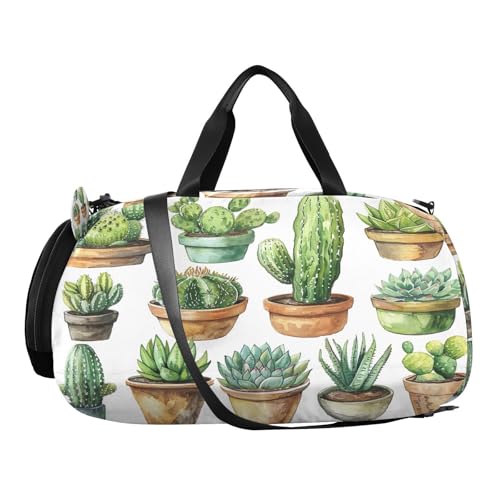 YETTASBIN Sport Travel Duffel Bag for Girls Boys, Cactus Large Waterproof Weekender Overnight Bag, Detachable Shoulder Strap Gym Bag with Shoe Compartment & Wet Pocket2