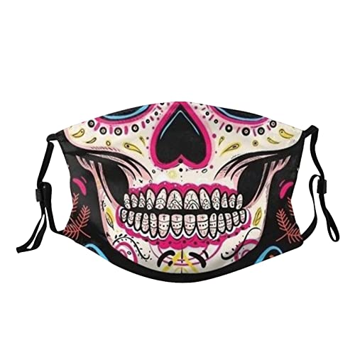 Sugar Skull Face Mask Floral Style Face Protective Balaclava Mouth Cover With 2 Pcs Filters Adjustable For Women Men #TOP9