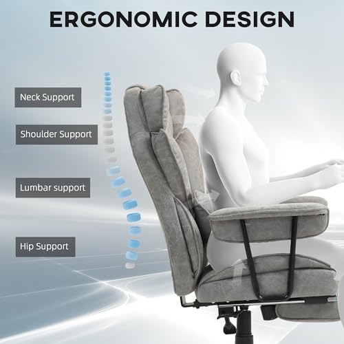 Image of HOMCOM Massage Executive Office Chair with 6 Vibration Points, 400LBS Heated Big and Tall Office Chair with Foot Rest and Lumbar Support, Microfiber Reclining Computer Desk Chair, Gray