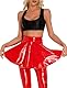 FEOYA Damen Sexy Wetlook Rock PU Leder Flare Minirock Hohe Taille Mini Skater Rock Dance Party Clubwear Rock-RD S-M