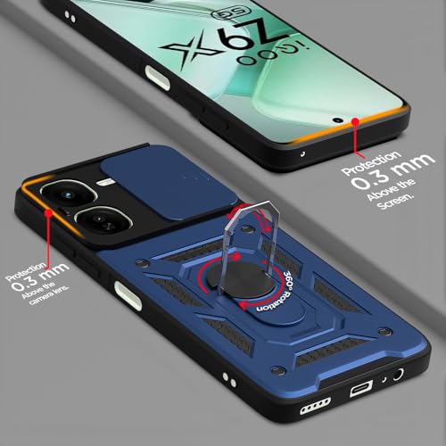 Image of Pikkme D10 Tough Armor Bumper Case | 360 Protection Case | Sliding Camera Shield Cover & Ring Holder Stand Back Cover for iQOO Z9X 5G (Blue)