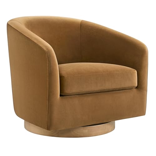 CHITA Swivel Accent Chair, Fully Assembled Velvet Barrel Armchair with FSC Certified Upholstered for Living Room, Bedroom and Office, Sand