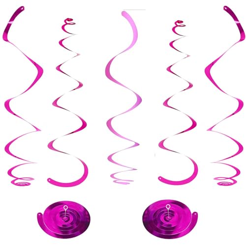 Image of 19 PCS hot Pink Hanging Swirl, Sparkle Hanging Decorations, Plastic Streamer Party Decorations