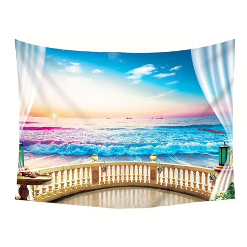Tapisserie murale coucher de soleil mer : tenture moderne 130x150cm paysage balcon chambre