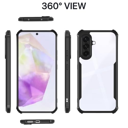 Image of Pikkme Crystal Clear Transparent Back Cover | Ultra Hyrbid | Full Camera Protection | Raised Edge | Bumper Case for Samsung Galaxy A36 5G (Black)