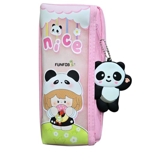 Image of Funfob Panda Pencil Pouch for School College for Pen Pencil Panda Pencil Pouch Box Travel or Cosmetic Case | Panda Pouch Keychain Pink