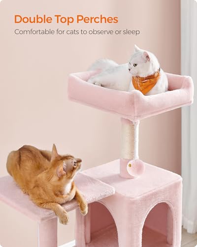 Image of Feandrea Cat Tree, 54.2-Inch Cat Tower, Plush Multi-Level Condo with 4 Scratching Posts, 2 Perches, Hammock, Cave, Jelly Pink UPCT161P01