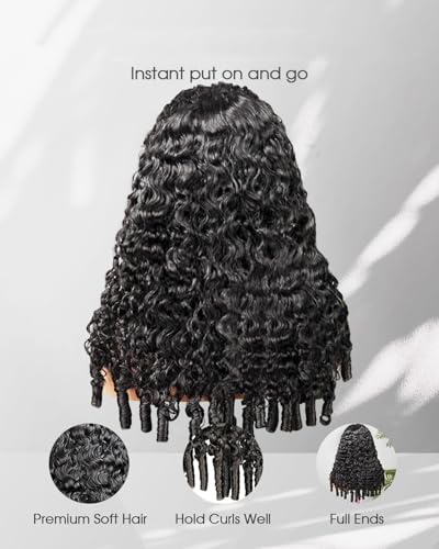 Image of Burmese Curly Glueless Wigs Human Hair Pre plucked Pre Cut, 6x4 HD Lace Front Wear and Go Glueless Wig Water Wave Curl for Women 180% Density 18 inch