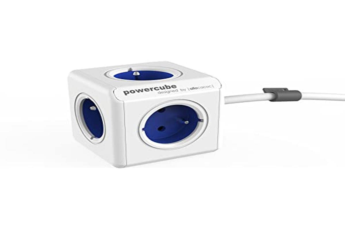 AllocacocPowerCube Extended Blue FR, 5 Sockets 230V, White and Blue