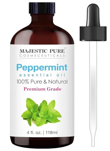 MAJESTIC PURE Peppermint Essential Oil | 118 ml | 100% Pure and Natural Peppermint Oil | Premium Grade Essential Oils for Hair Care Home Diffusers Skin Aromatherapy Massage and Humidifiers