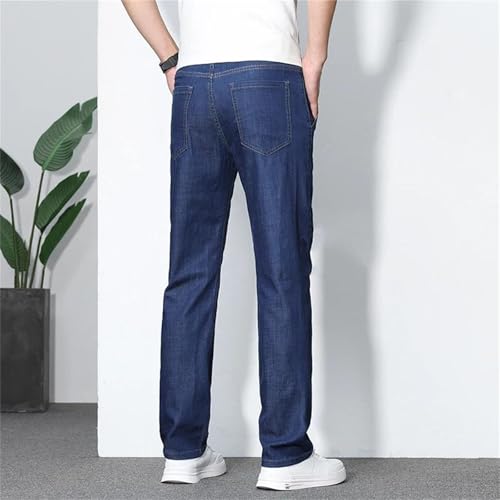 Men's Summer Cotton Jeans Thin Soft Denim Pants Business Straight Work Trousers Plus Size Clothing2