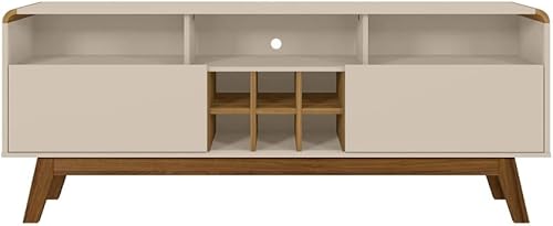 Manhattan Comfort Camberly Mid Century - Mueble de TV moderno con 5 estantes, 62.99 pulgadas, color blanco roto y canela