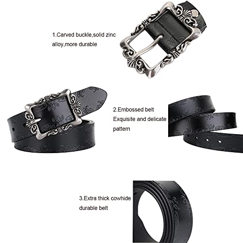 Womens Belts for Jeans Dress Black Belt Goth Western Woman Genuine Leather Trendy Women's Vintage Buckle Plus Size Belt3