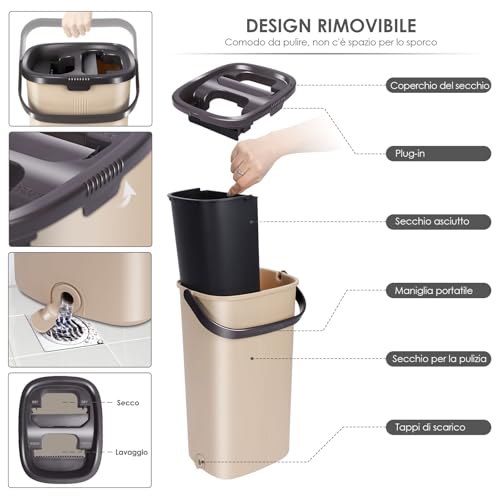 Myiosus Wischmopp Set mit Eimer, Bodenwischer, Wischmopp mit Einstellbar Edelstahlgriff und 6...