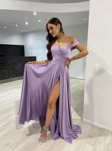 Satin Bridesmaid Dresses Long V Neck Ruched Off The Shoulder Formal Prom Dresses for Women4