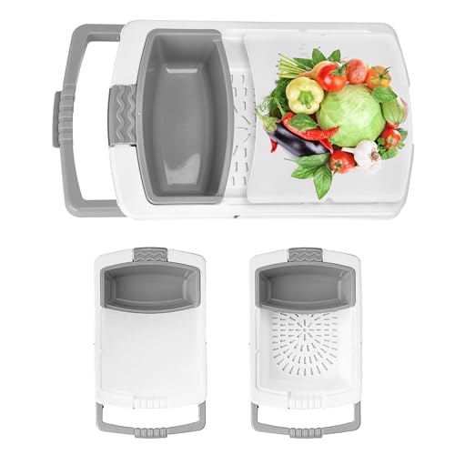 Tabla de Cortar Rectangular Vdomus 40.89 cm x 28.7 cm x 7.62 cm Gris Plástico con Mango Multiusos para Cocina y Camping