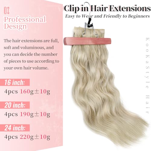 Image of KooKaStyle Wavy Thick Hair Extensions 20 inch Bleach Blonde mix Light Blonde