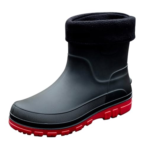 SRTUMEY Size 5.5 Men Ankle Wellies, Men's Waterproof Ankle Wellies Chelsea Bootie Mens Fleece Fur Lined Rain Boots Anti-Slip Wellington for Men's Ankle Rain Shoes Outdoor Work Booties Size 6.5