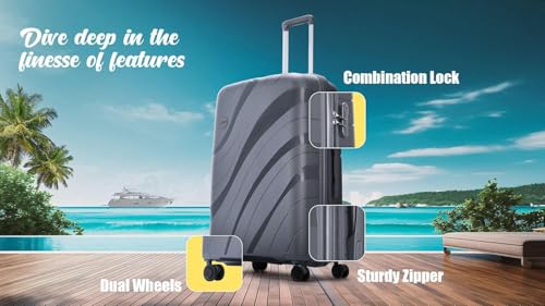 Image of Skybags Set of 3 (Cabin+ Medium+Large) Hard Suitcase(55+67+77 cm) | Luggage Trolley with 8 Spinner Wheels,Light Weight with 5 Years International Warranty (Black) (Grey) |Material: Polypropylene (PP)