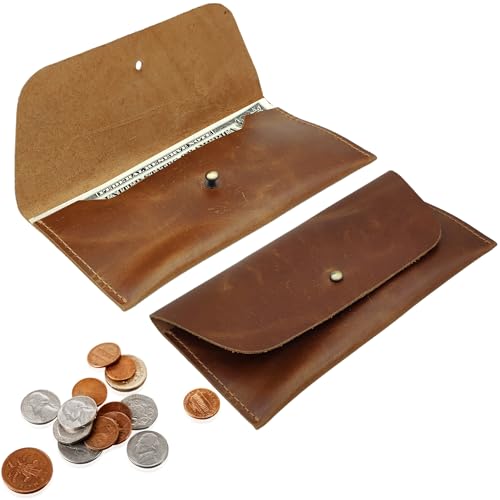 Genuine Brown Leather Cash Envelope Wallet: Minimalist Budget Holder, Retro Clutch for Men & Women, Reusable Money Pouch, Envelope System Organizer, Stylish Cash & Card Wallet with Leather Pouch