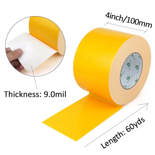 Image of BOMEI PACK 4inch Wide Yellow Duct Tape, Heavy Duty Strong Waterproof Industrial Color Duct Tape 9.0mil x 4inch x 60yds for Packing and Repairing