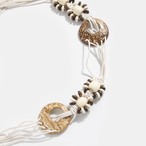 Women Braided Waist Belt Boho Woven Belt with Wooden Beads and Ring Clasp Vintage Long Tassel Rope Tie Belt for Dress3