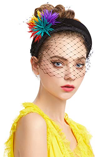 BABEYOND Black Fascinator Mesh Veil Headband Bridal Wedding Tea Party Fascinator Veil for Women 1920s Flapper Veil Headpiece (Style 2-Black)