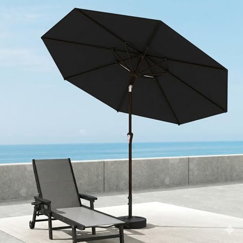 Patio Kingdom 10FT Patio Umbrella, 2 Tier Outdoor Table Umbrella, Large Vented Market Umbrellas with Push Button Tilt and Crank, 8 Sturdy Ribs for Backyard, Deck, Pool, UPF50+ UV Protection, Black by Patio Kingdom - Used condition - Image 8