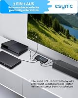 eSynic SPDIF/Toslink Switcher 3x1 mit IR-Fernbedienung Digitaler optischer Audio-Umschalter für LPCM2.0/DTS/Dolby-AC3, 40m Reichweite, LED-Statusanzeige, Überlastschutz – Ansicht 3