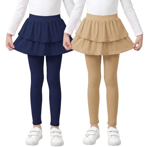 Resinta 2 Pack Girls Leggings Uniform Pants Legging with Skirts Stretch Warm Pant 4-14 Years