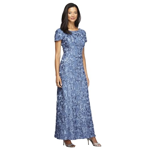 Image of Alex Evenings Women's Long Rosette Mother of The Bride Dress with Short Sleeves