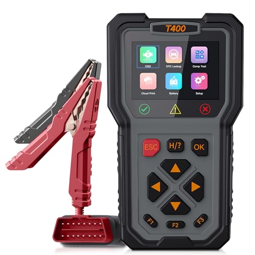 OBD2 Scanner and Battery Tester, 2-in-1 Car Diagnostic Tool, Check Engine Code Reader, 12V Battery Analyzer, Relay Tester, Fuel Injector Tester for Heavy Duty Truck, T400