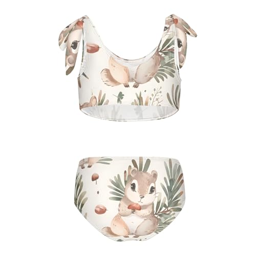 Girls' Bikini Set, Cute Cartoon Squirrel and Pine Nut Kids Swimsuit 2 Pcs Beach Bathing Suit2