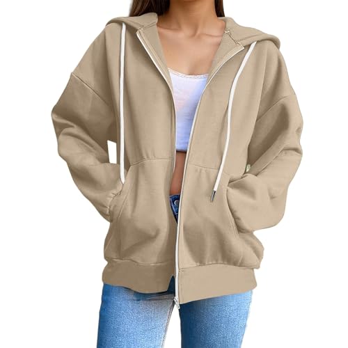 Sweatshirts femme veste zippée avec poches et taille réglable pour le jogging