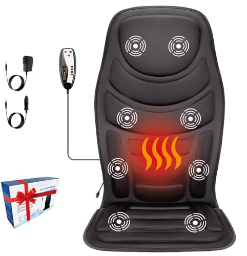 JOJOPEPE Back Massager with Heat,8 Vibration Motors Massage Chair Pad for Shoulder and Back, Deep Tissue Vibration Seat Cushion for Body Pain Relief，Home Office Chair Use, Gifts for Women,Men,Black