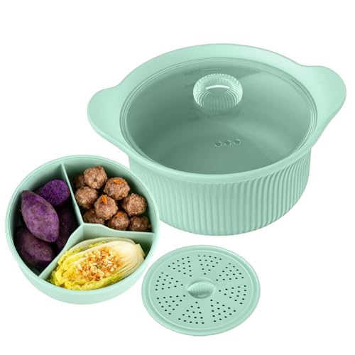 Cocido al vapor de verduras - Silicona con compartimento para cocina - Cuenco grande de vapor de silicona Microondas para accesorios de cocina caseros Alimentos para bebés Verduras Fideos Pastas