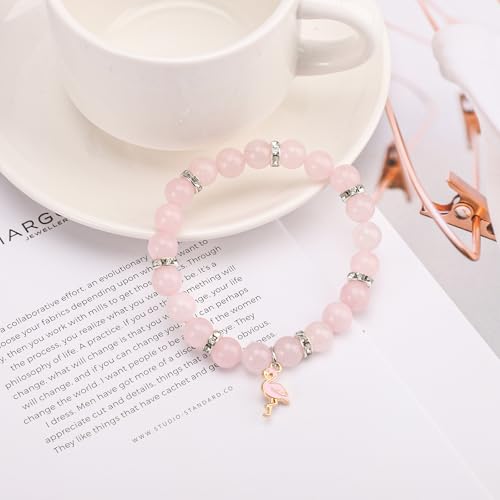 Flamingo Bracelet, Stone Beaded Bracelets with Flamingo Pendants Trendy Flamingo Jewelry Bracelet Gemstone Bracelet Jewelry Gift for Woman3
