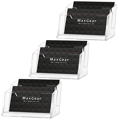 MaxGear Clear Acrylic Business Card Holder 2 Pocket Business Card Display Plastic Business Card Stand Holder Desktop Multi Business Card Holder with 120 Card Capacity,3 Pack