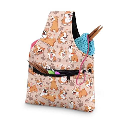 Image of KUIFORTI Dog Yarn Bag Crochet Bag Cute Corgi Yarn Project Bag Knitting Bag Lightweight Kniting Wrist Bag Small Size